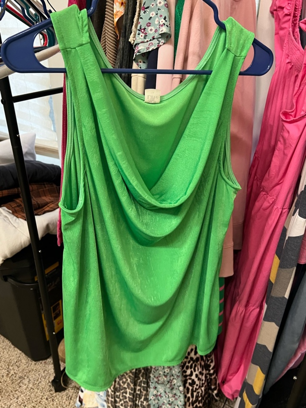 Sew In Love 1X Cowl Neck Green Women's Tank Top